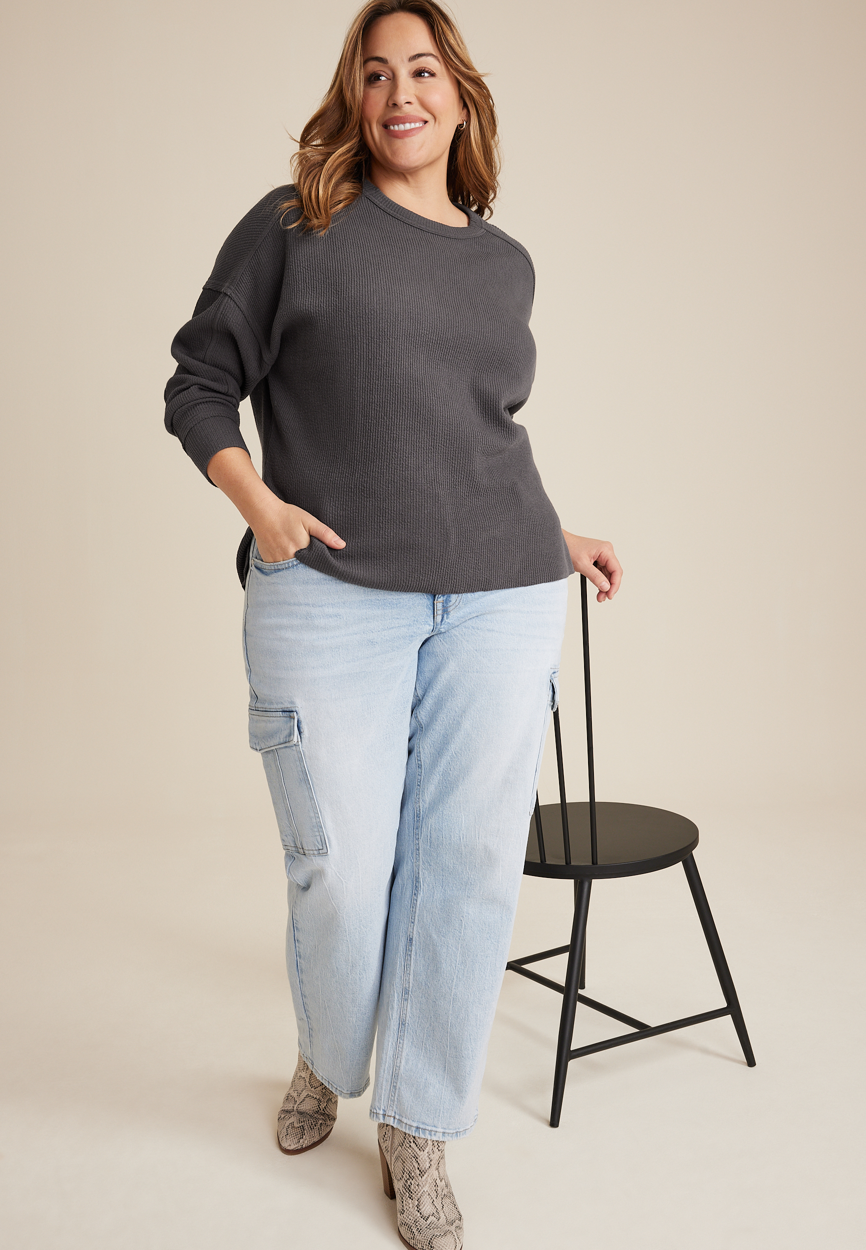 Plus Textured Crew Sweatshirt