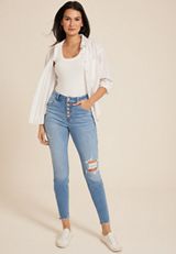 m jeans by maurices&trade; High Rise Ripped Button Fly Super Skinny Ankle Jean, C2806, small