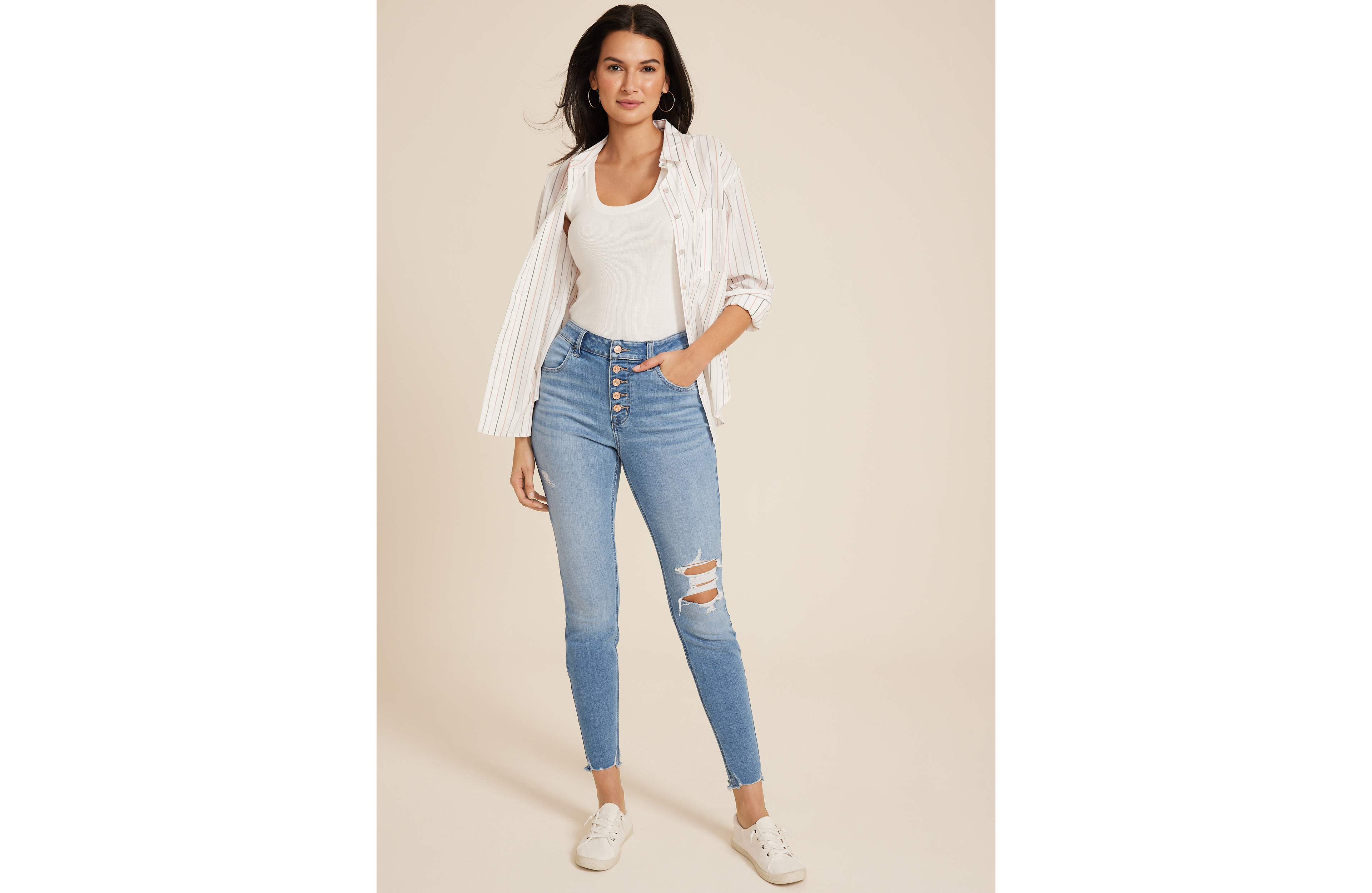 m jeans by maurices™ High Rise Ripped Button Fly Super Skinny Ankle Jean