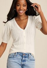 Scalloped Open Stitch Button Down Cardigan, C2789, small