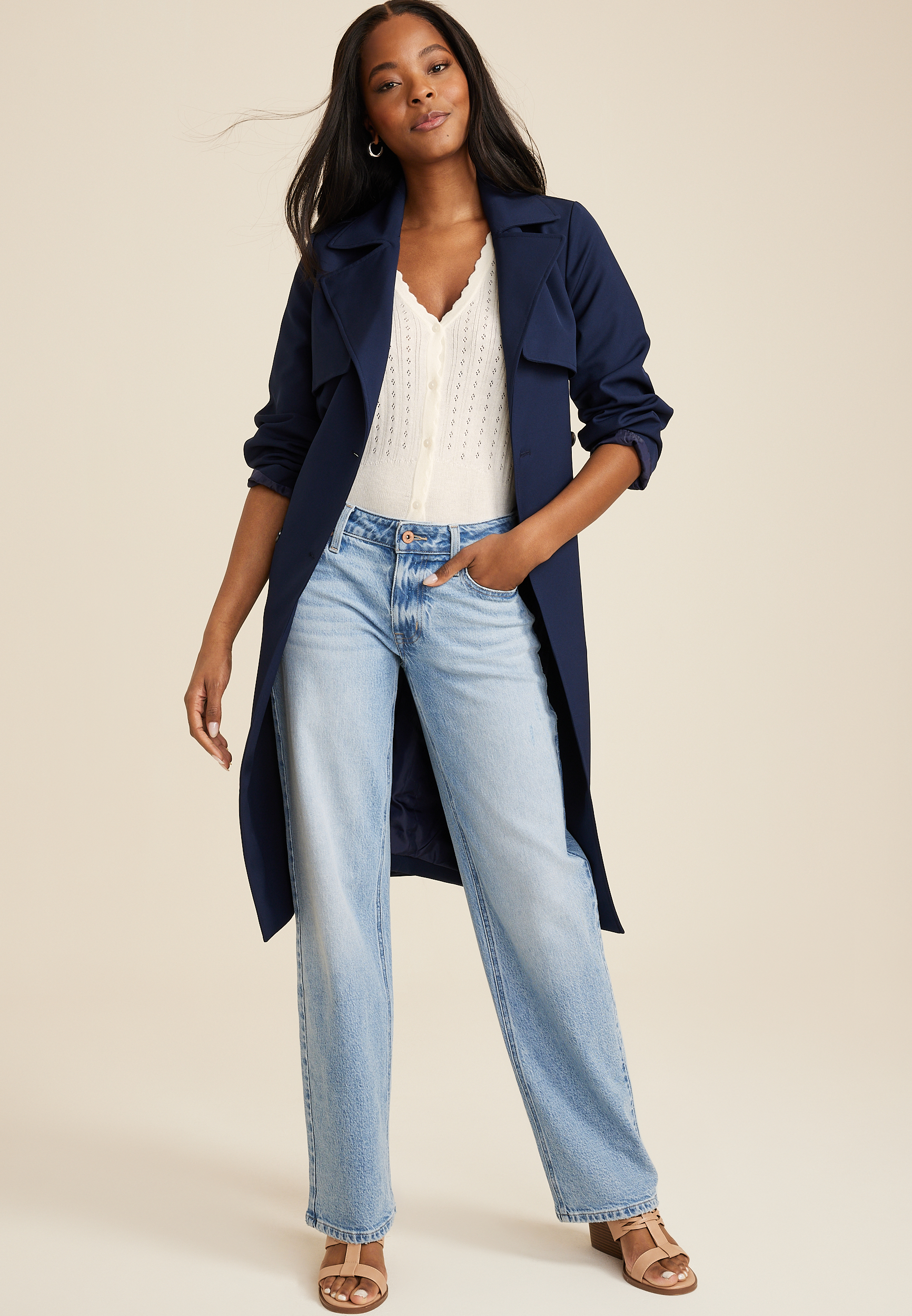 Scalloped Open Stitch Button Down Cardigan, C2789, large