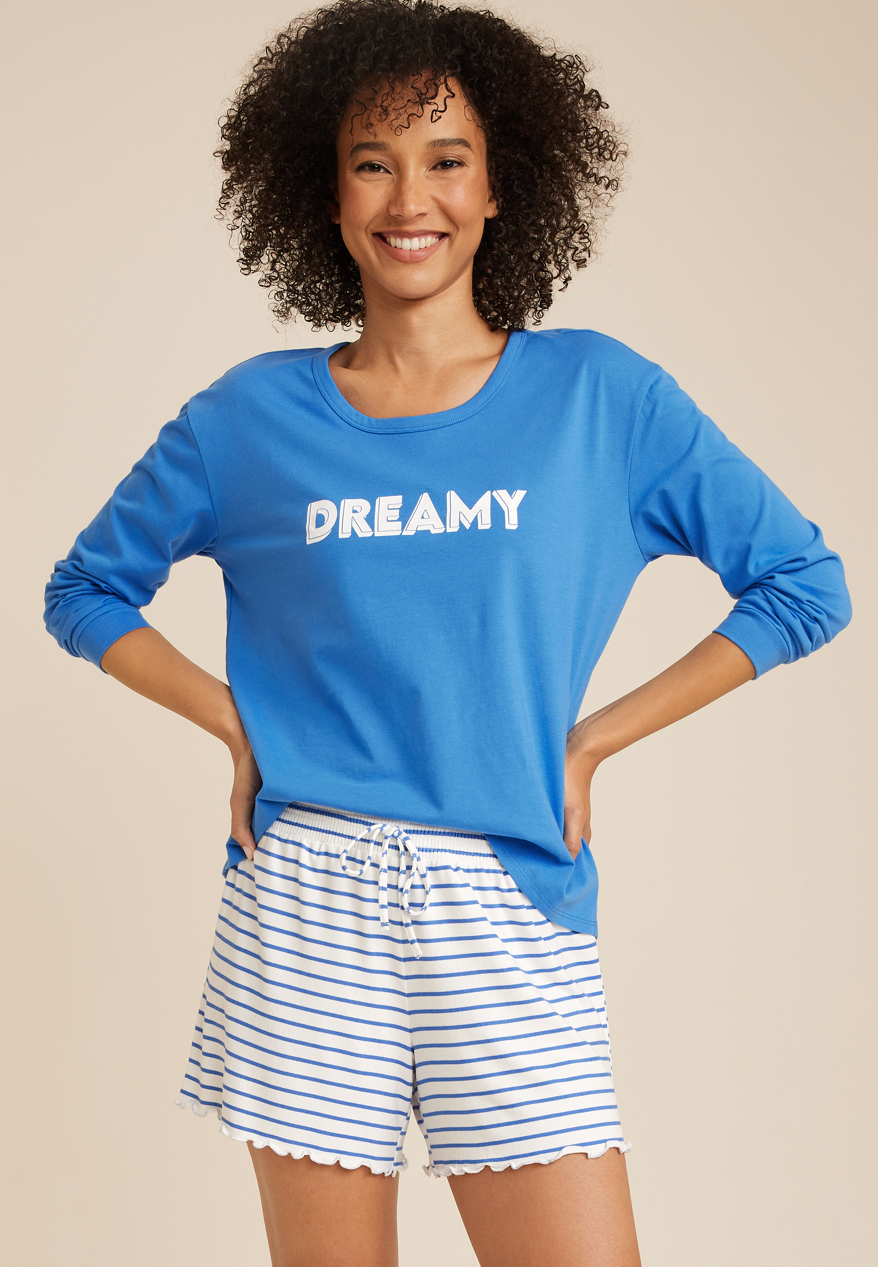 Dreamy Graphic Tee And Striped Short Pajama Set | maurices