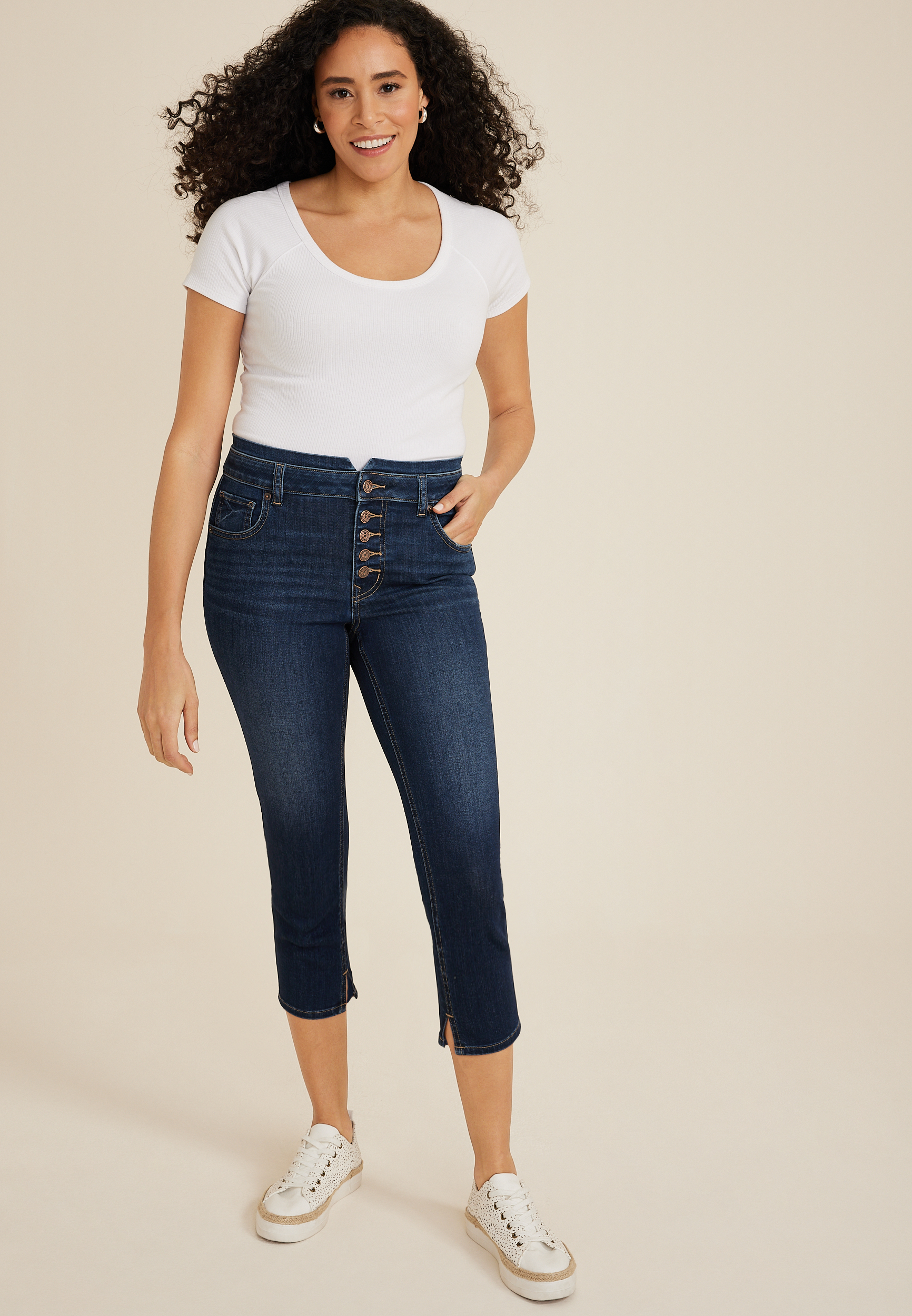 m jeans by maurices™ Cool Comfort Mid Rise Fit Stacked Waist Cropped Jean