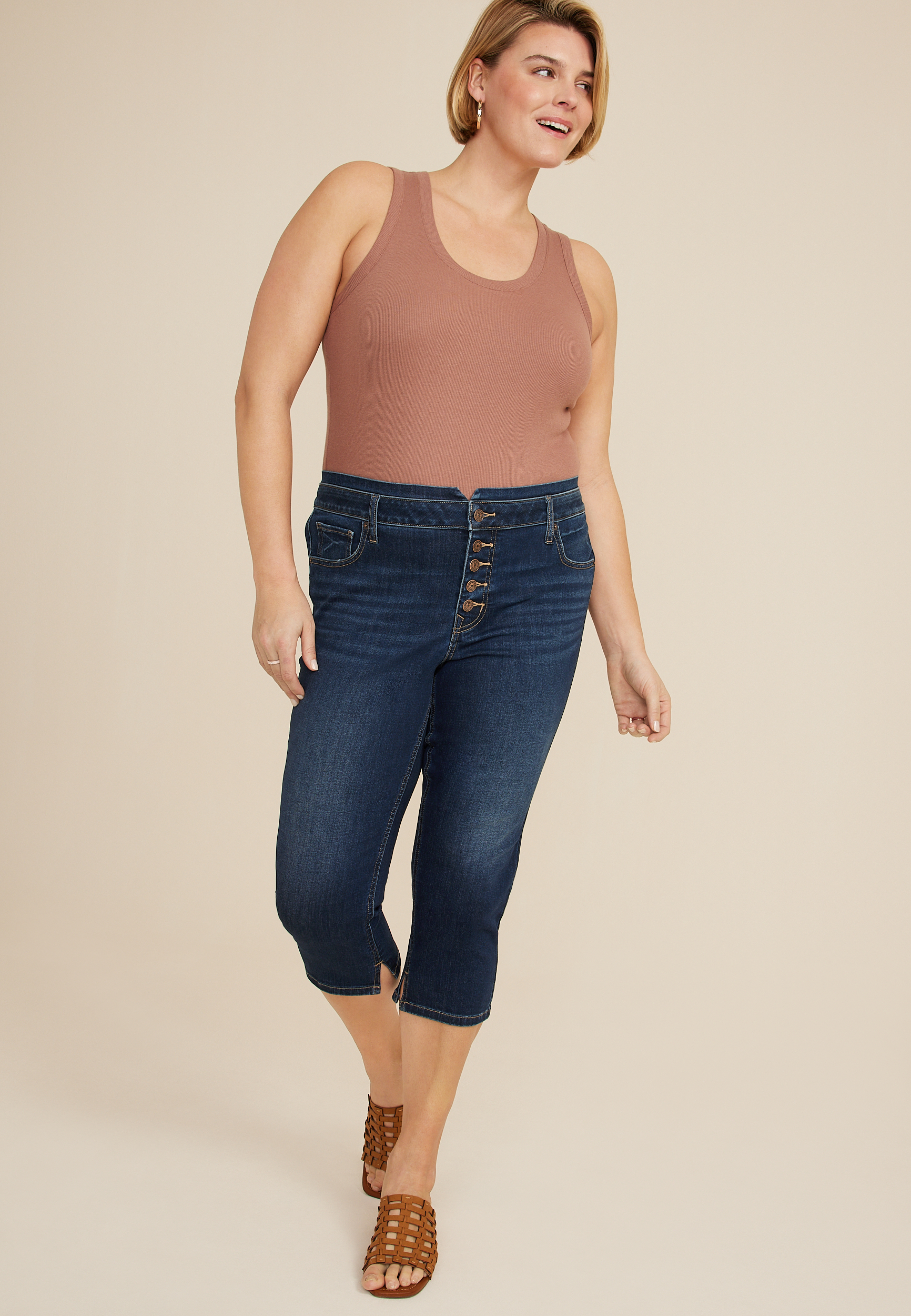 m jeans by maurices™ Curvy High Rise Ripped Capri