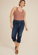 Plus Size m jeans by maurices&trade; Cool Comfort Mid Rise Mid Fit Stacked Waist Cropped Jean, DARK SANDBLAST, small