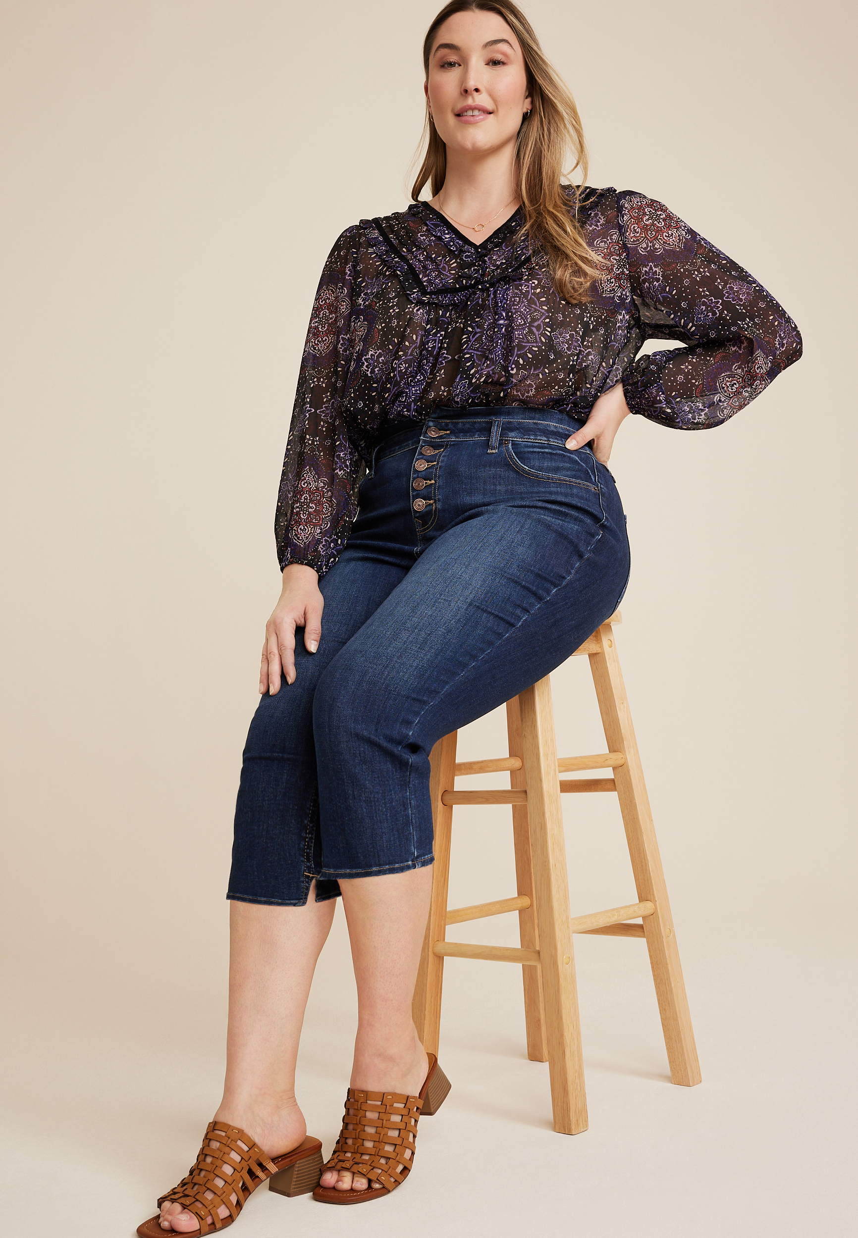 Plus Size m jeans by maurices&trade; Cool Comfort High Rise Curvy Stacked Waist Cropped Jean, C258, large