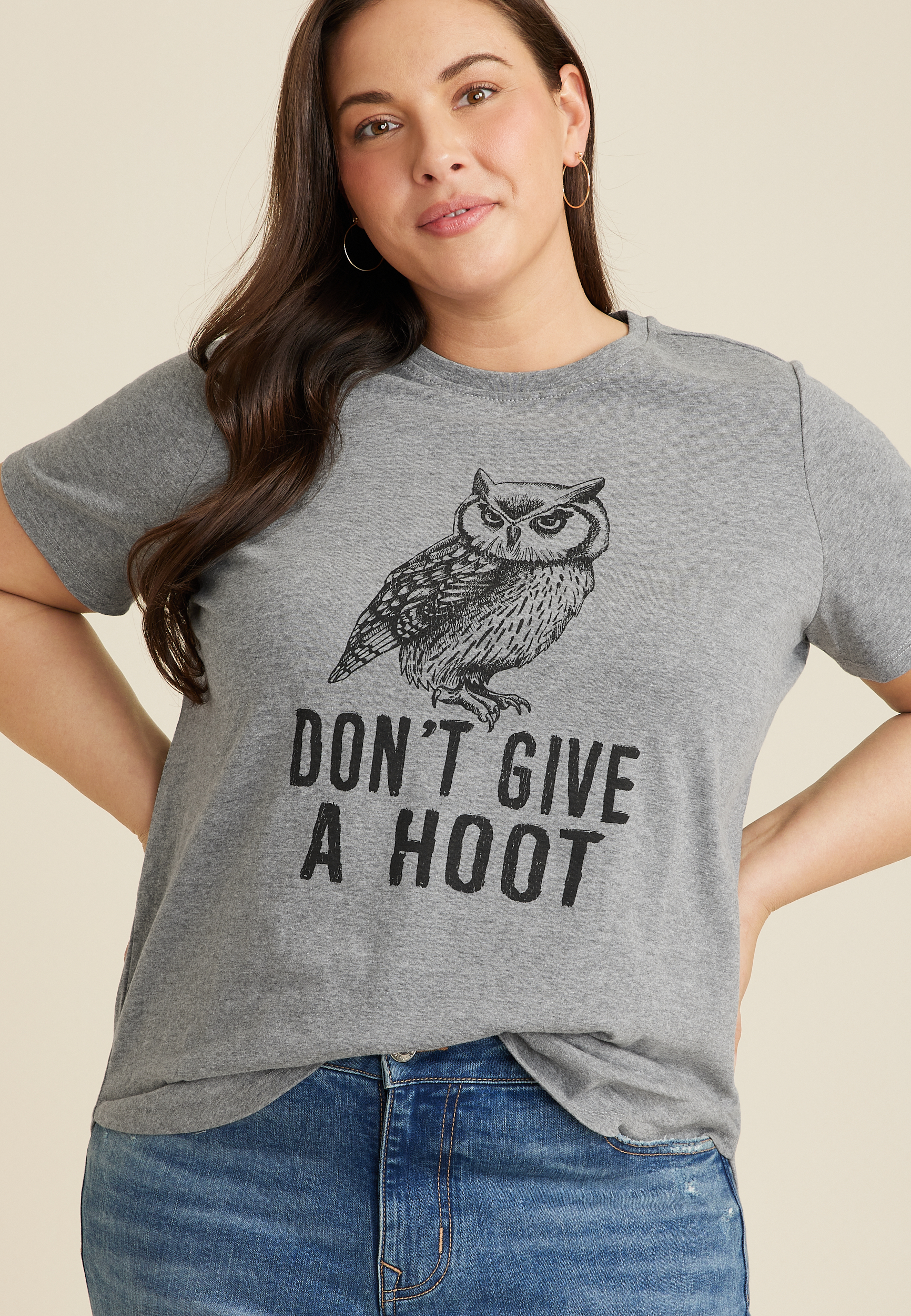 Plus Size Dont Give A Hoot Owl Graphic Tee, C3017, large