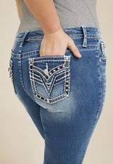 Plus Size Vigoss&reg; Heritage Mid Rise Star Embellished Flap Pocket Capri, C258, small