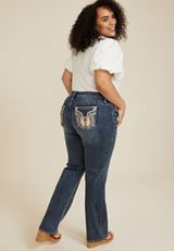 Plus Size Vigoss&reg; Mid Rise Embellished Wing Pocket Slim Boot Jean, DARK SANDBLAST, small