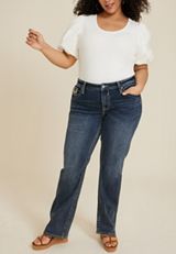 Plus Size Vigoss&reg; Mid Rise Embellished Wing Pocket Slim Boot Jean, DARK SANDBLAST, small