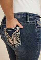Plus Size Vigoss&reg; Mid Rise Embellished Wing Pocket Slim Boot Jean, DARK SANDBLAST, small
