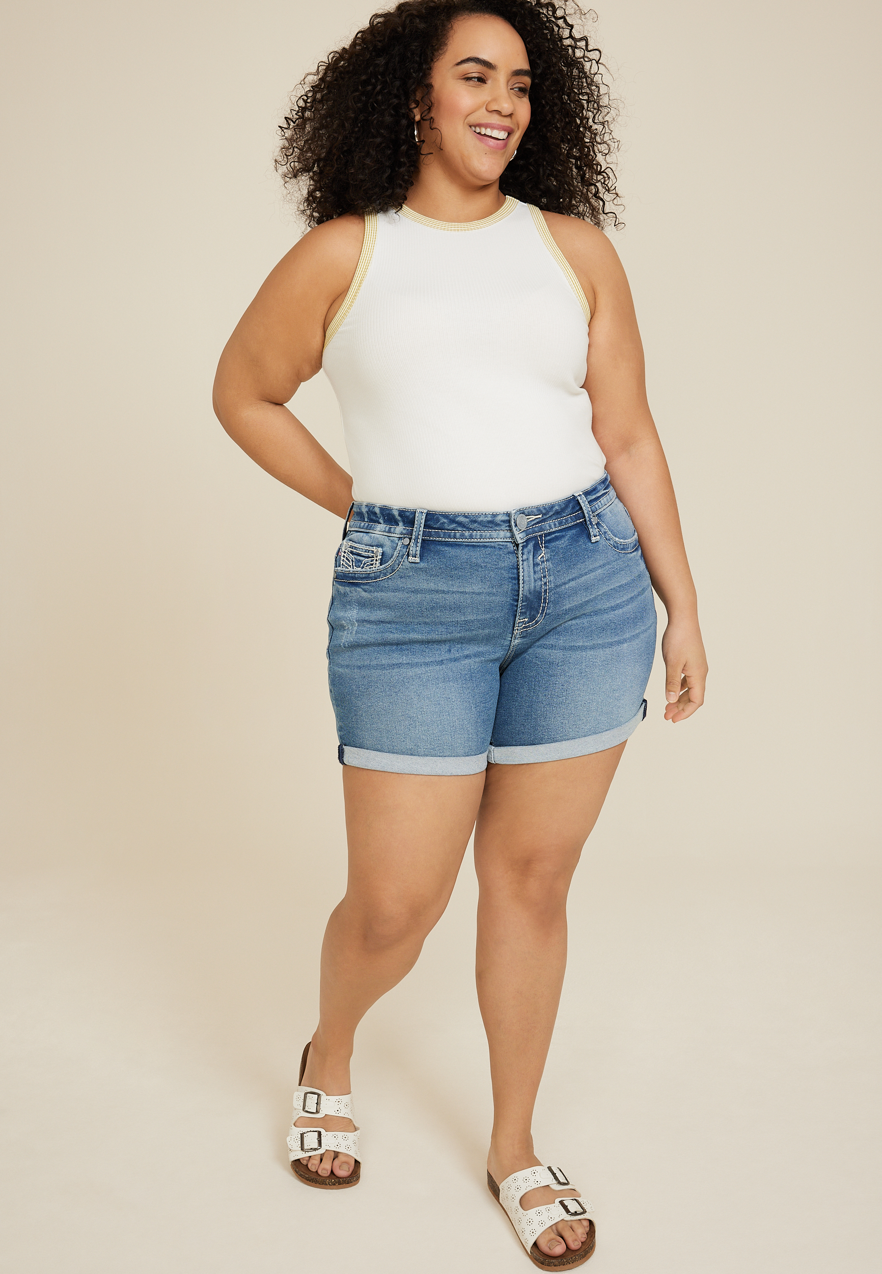 Plus Size Vigoss&reg; Heritage Mid Rise Arrow Stitch 6in Short, C3337, large