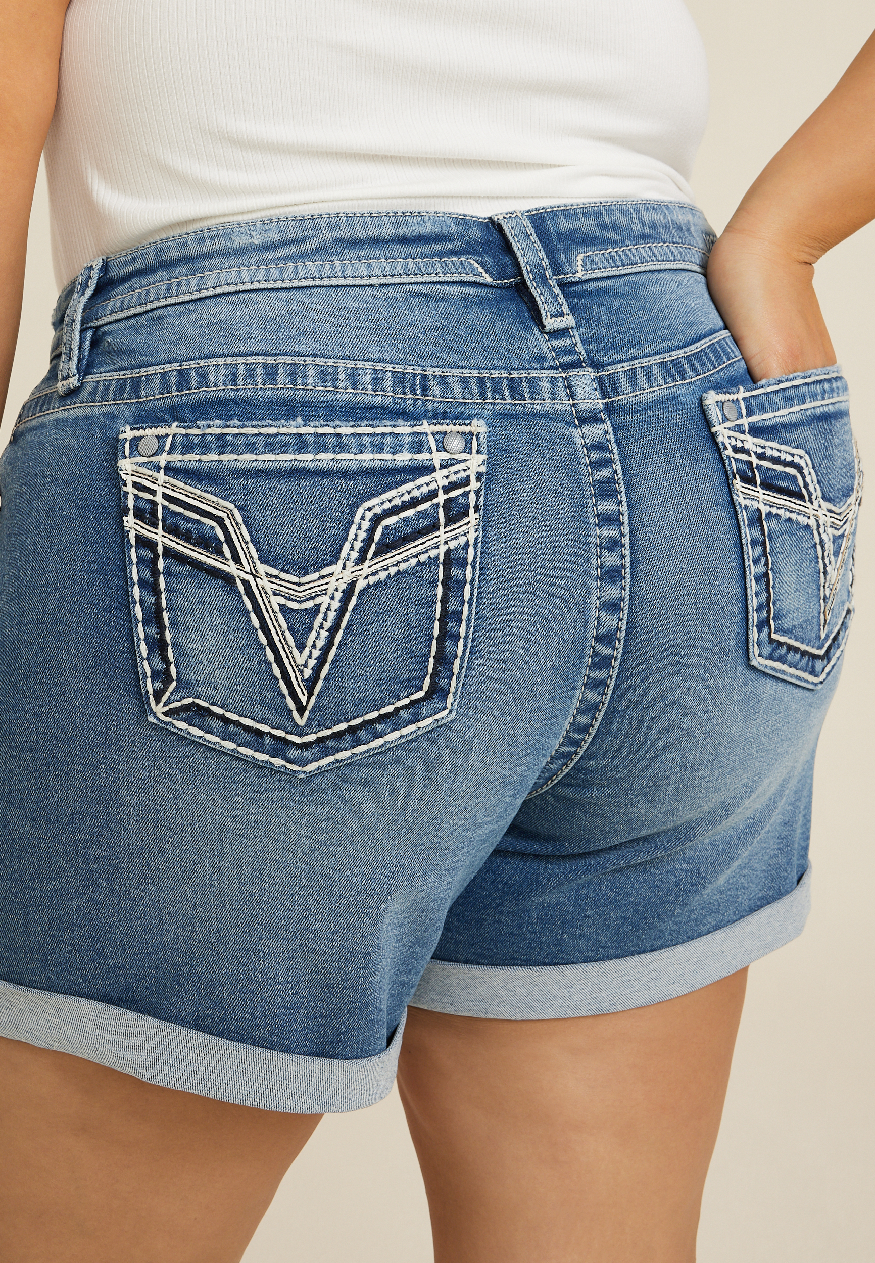 Plus Size Vigoss&reg; Heritage Mid Rise Arrow Stitch 6in Short, C3337, large