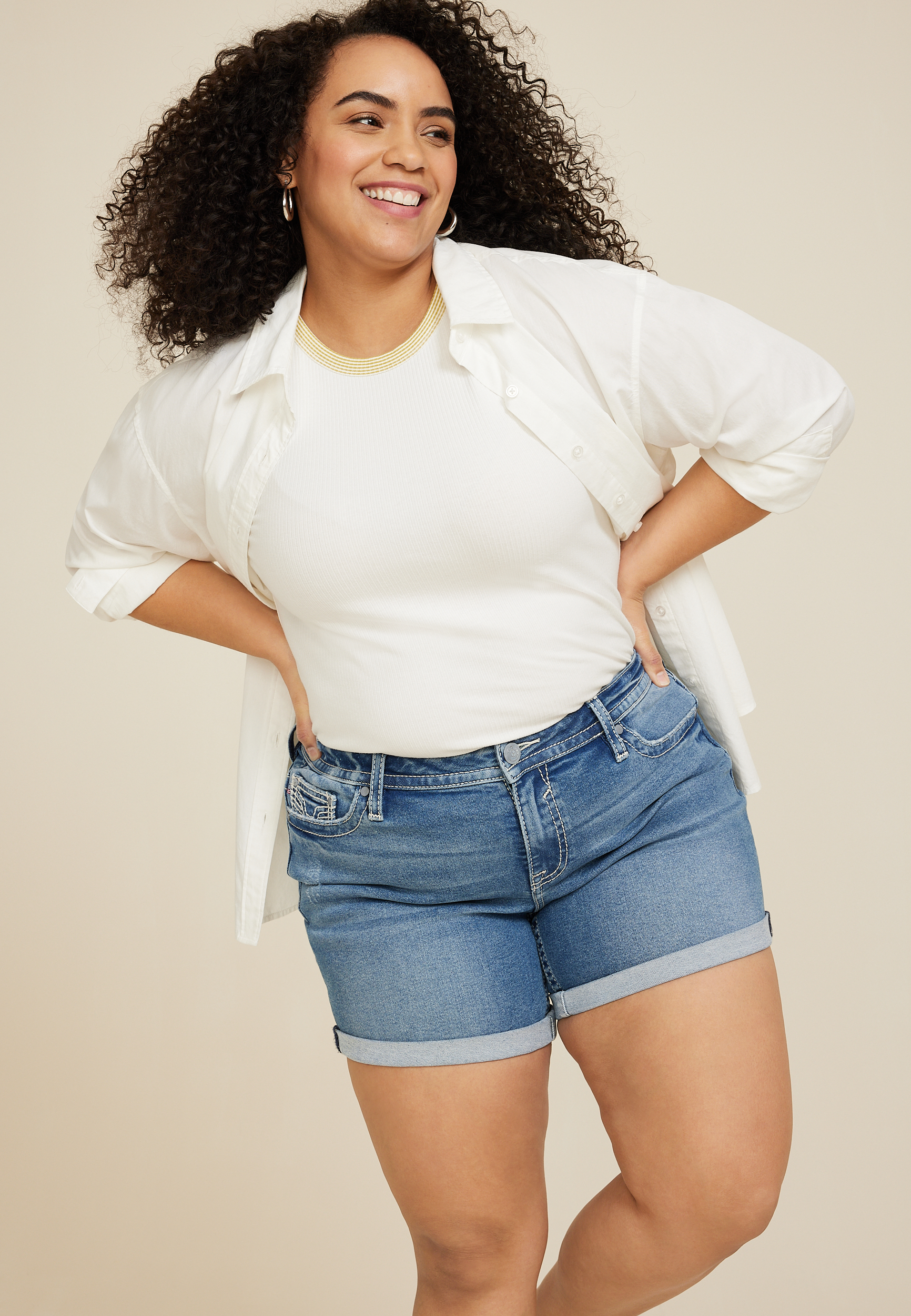 Plus Size Vigoss&reg; Heritage Mid Rise Arrow Stitch 6in Short, C3337, large