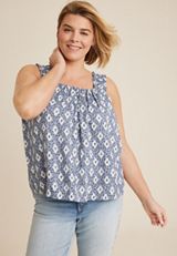 Plus Size Floral Ruffle Strap Swing Tank Top, C3317, small