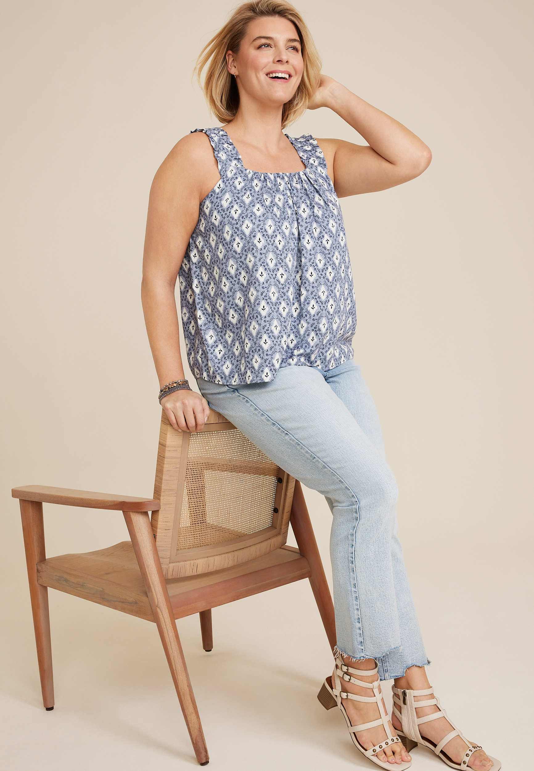 Plus Size Floral Ruffle Strap Swing Tank Top, C3317, large