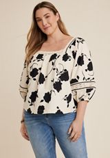 Plus Size Floral Crochet Trim Blouse, C3986, small