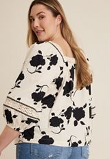 Plus Size Floral Crochet Trim Blouse, C3986, small