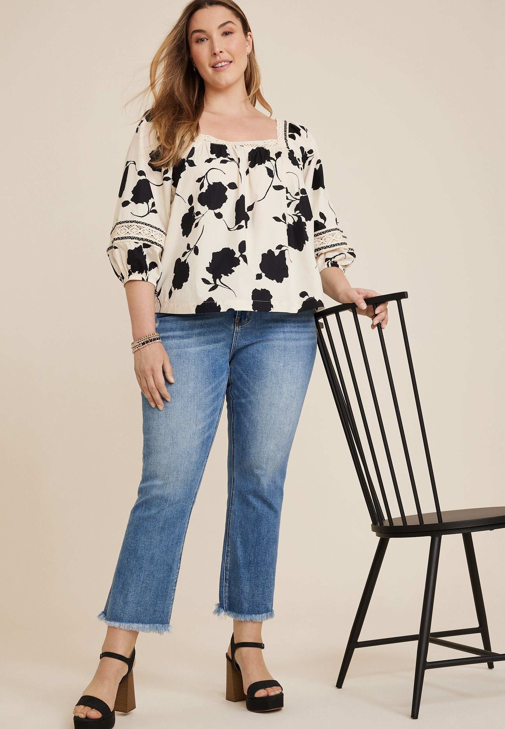 Plus Size Floral Crochet Trim Blouse, C3986, large