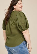 Plus Size Eyelet Tie Front Blouse, C9316, small