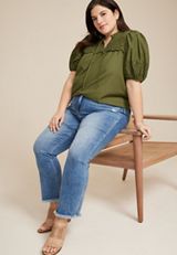 Plus Size Eyelet Tie Front Blouse, C9316, small