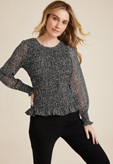 Floral Smocked Blouse, BLACK COMBO, small
