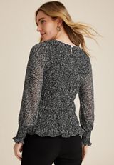 Floral Smocked Blouse, BLACK COMBO, small