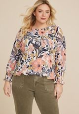 Plus Size Floral Smocked Blouse, C1524, small