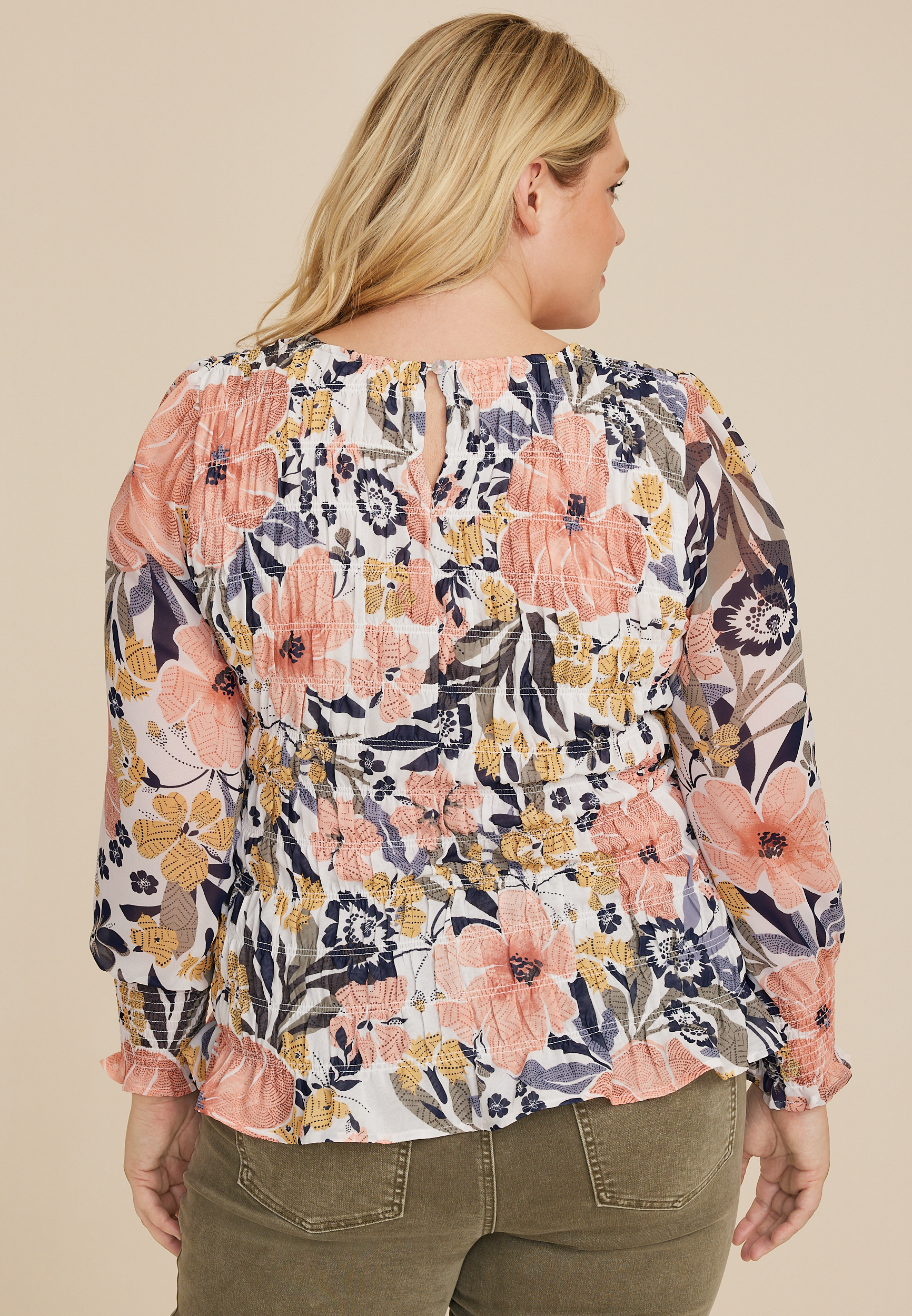 Plus Size Floral Smocked Blouse, C1524, large