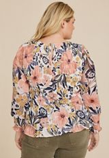 Plus Size Floral Smocked Blouse, C1524, small