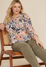 Plus Size Floral Smocked Blouse, C1524, small