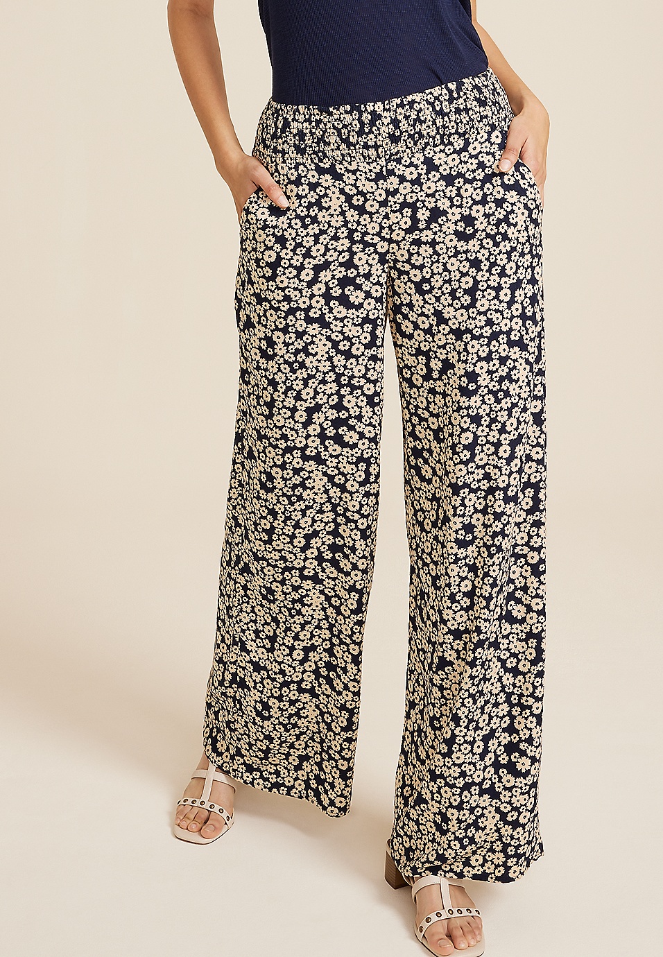 High Rise Floral Print Palazzo Wide Leg Pant | maurices