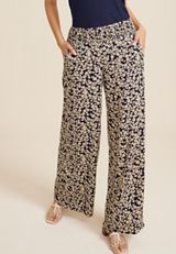 High Rise Floral Print Palazzo Wide Leg Pant, NAVY COMBO, small