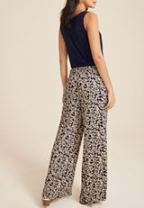 High Rise Floral Print Palazzo Wide Leg Pant, NAVY COMBO, small