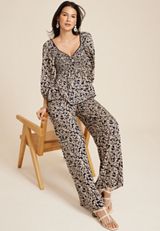 High Rise Floral Print Palazzo Wide Leg Pant, NAVY COMBO, small