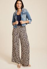 High Rise Floral Print Palazzo Wide Leg Pant, NAVY COMBO, small