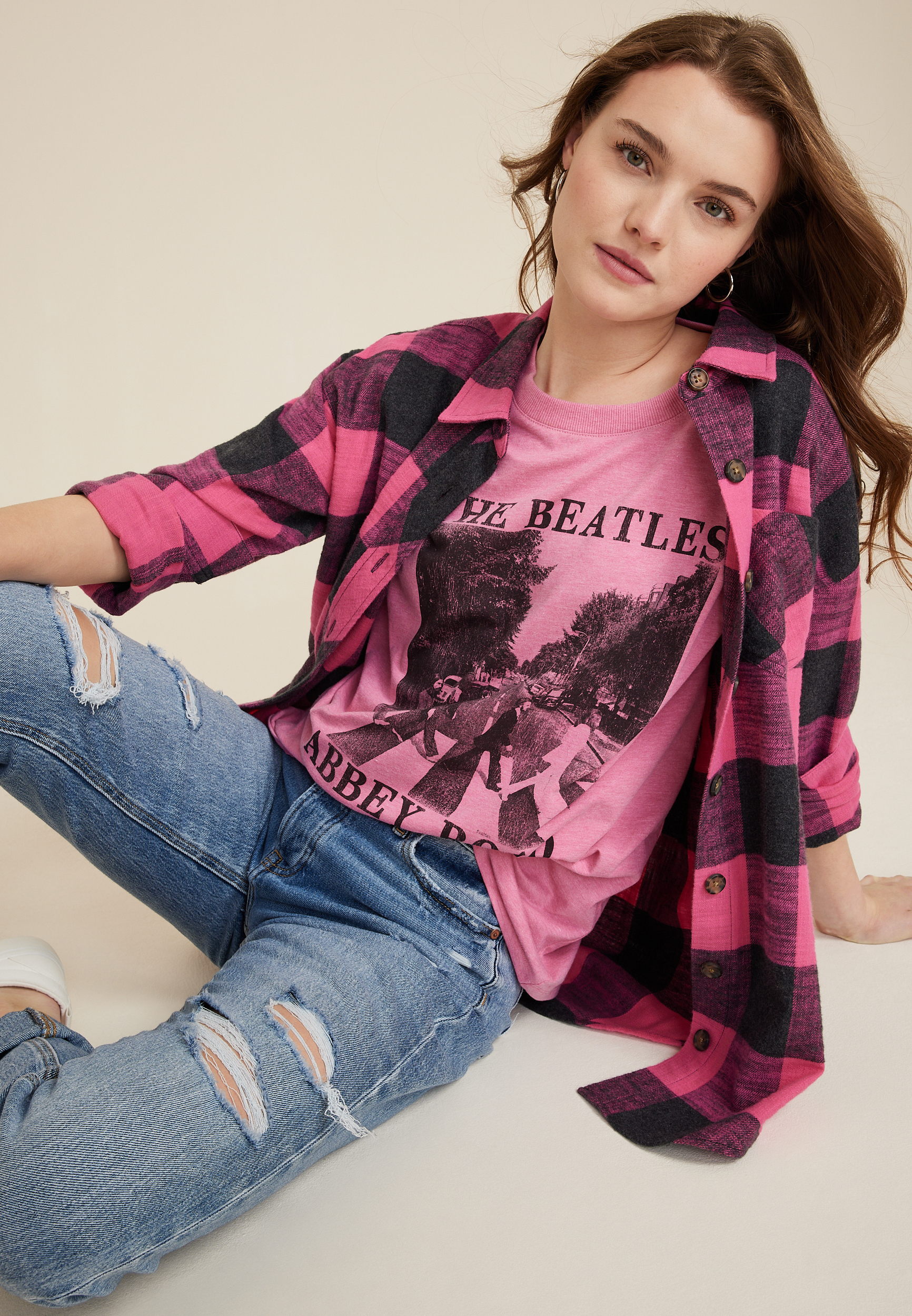 Beatles Vintage Oversized Fit Graphic Tee, C6475, large