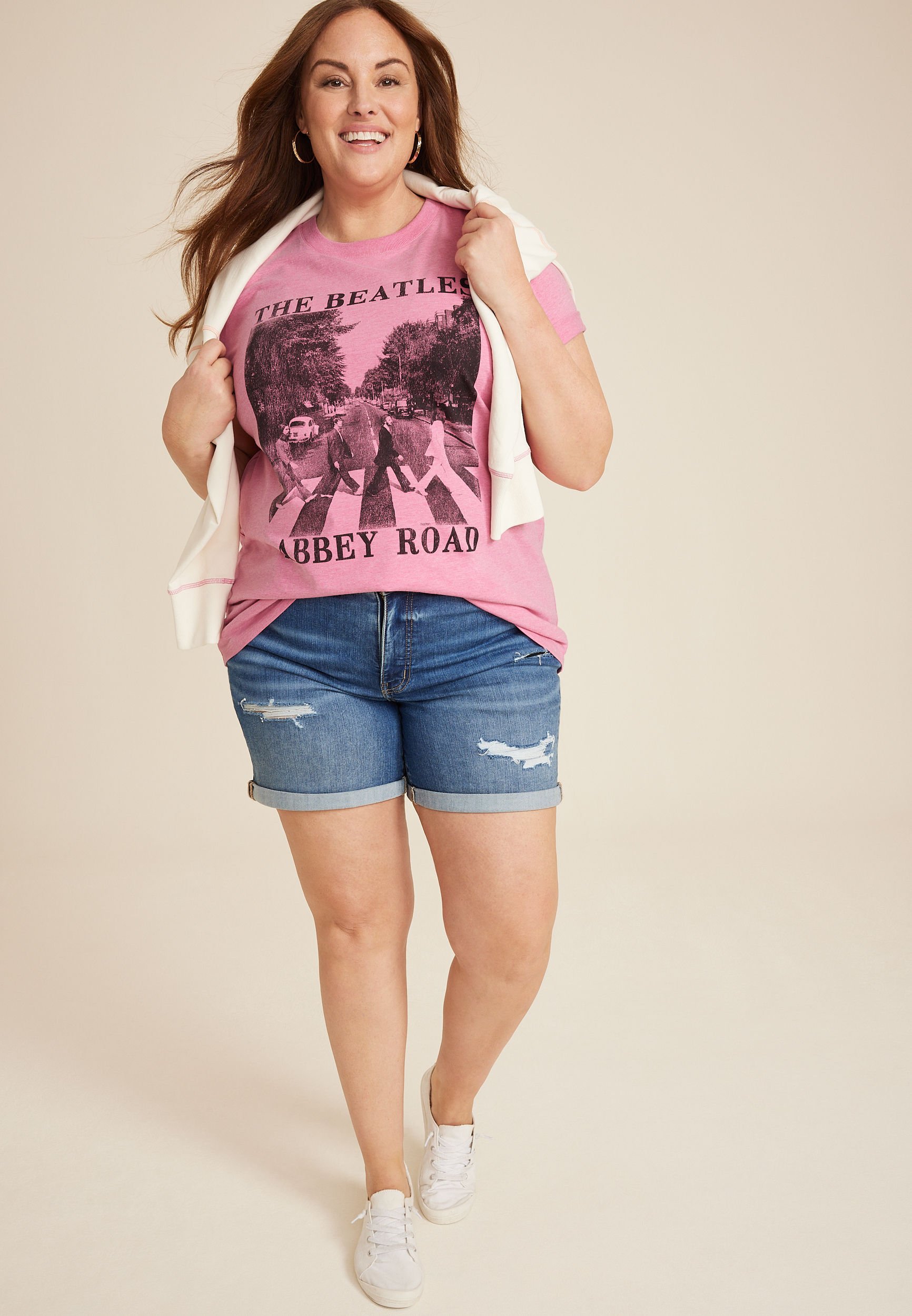 Plus Size Beatles Vintage Oversized Fit Graphic Tee, C6475, large