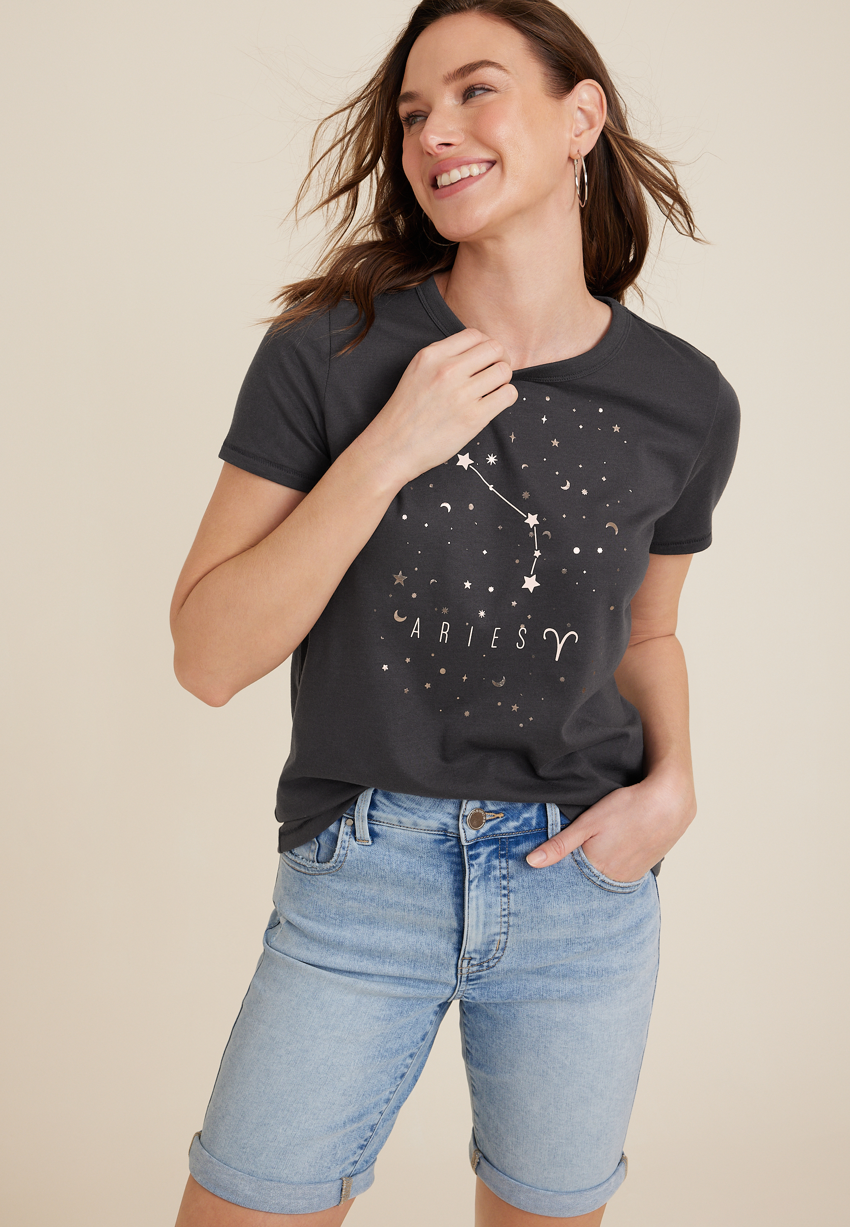 Zodiac Crew Neck Graphic Tee, C6633, large