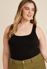 Plus Size Simply Smooth Double Layer Square Neck Tank Top, BLACK, small