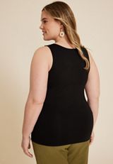 Plus Size Simply Smooth Double Layer Square Neck Tank Top, BLACK, small