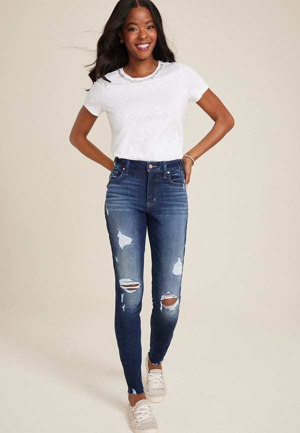 edgely™ High Rise Ripped Super Skinny Jean | maurices