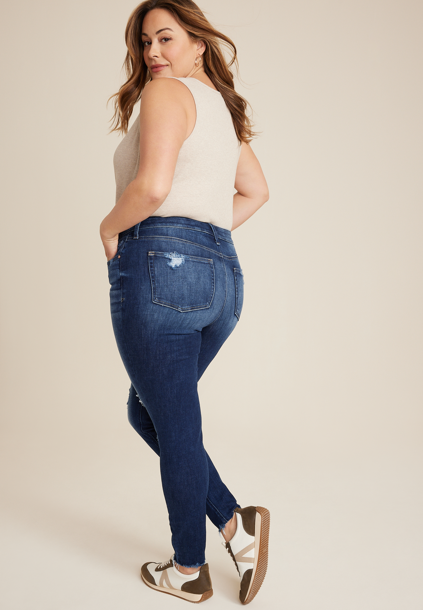 Plus Size edgely&trade; High Rise Ripped Super Skinny Jean, C258, large
