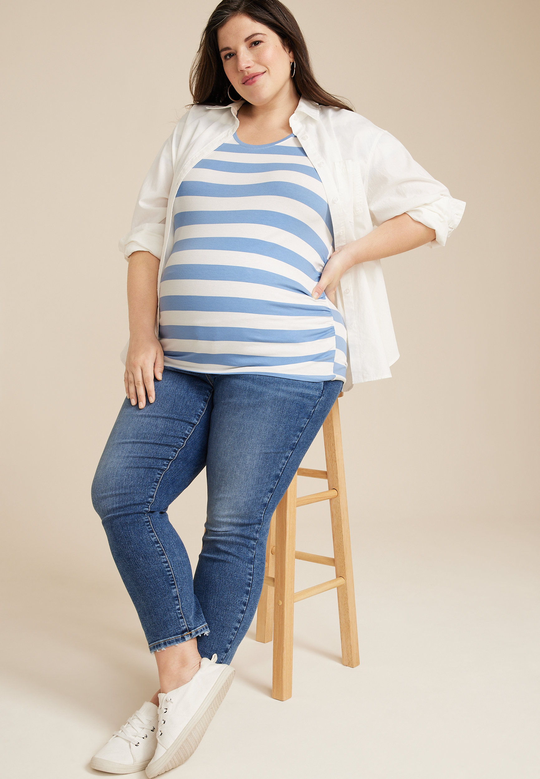 Plus Size Striped Scoop Neck Maternity ...