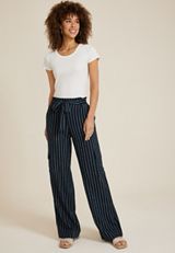 Navy Striped High Rise Wide Leg Cargo Pant, NAVY COMBO, small