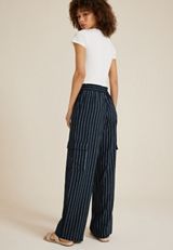 Navy Striped High Rise Wide Leg Cargo Pant, NAVY COMBO, small