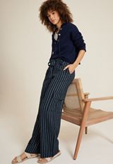 Navy Striped High Rise Wide Leg Cargo Pant, NAVY COMBO, small