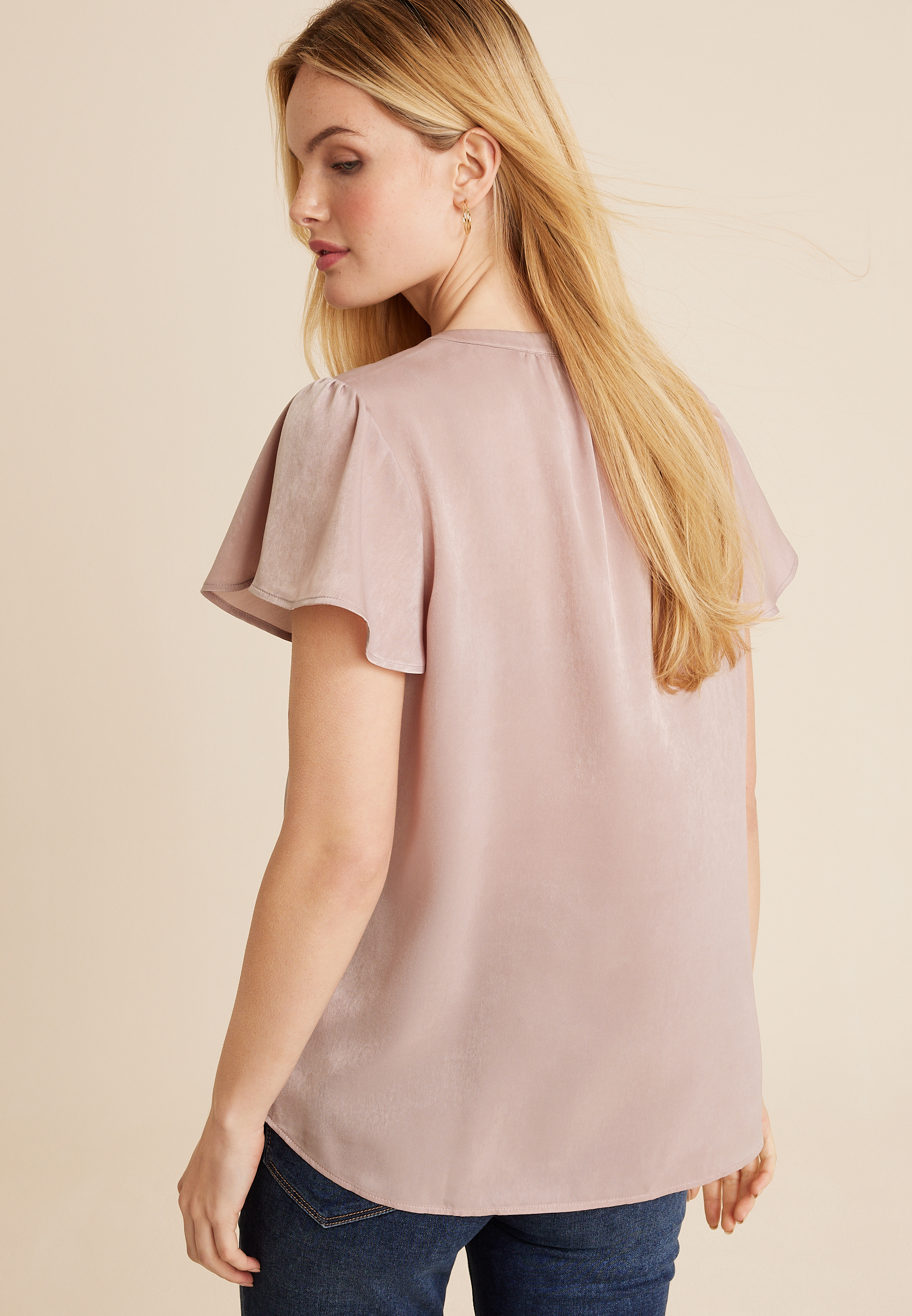 Atwood Satin Flutter Sleeve Blouse, C8233, large