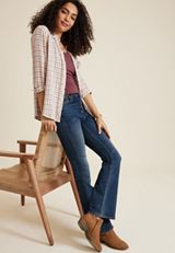 Pucker Plaid Button Up Shirt, C6136, small