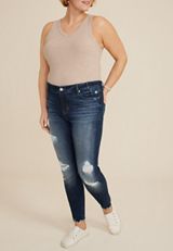 Plus Size edgely&trade; High Rise Mid Fit Ripped Super Skinny Jean, C258, small